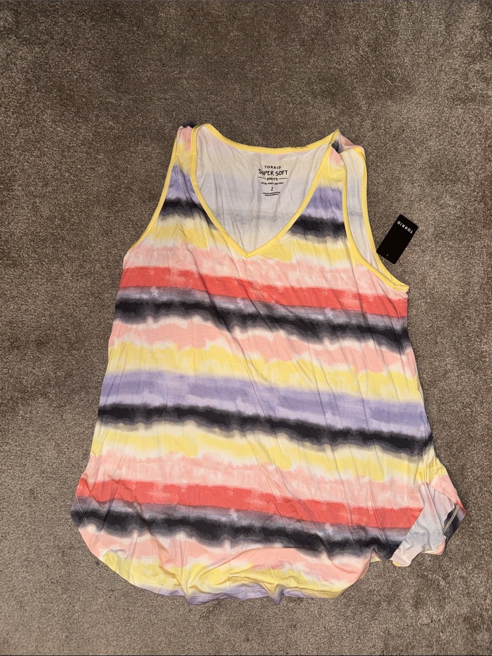 torrid Multicolor Striped V-Neck Tank - Coral, Yellow, Lavender, Charcoal